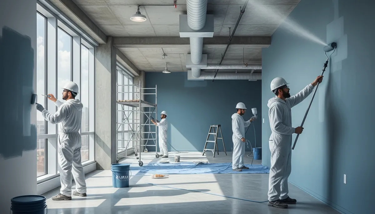 Commercial painting crew in Oakland, CA painting a business exterior with professional coatings