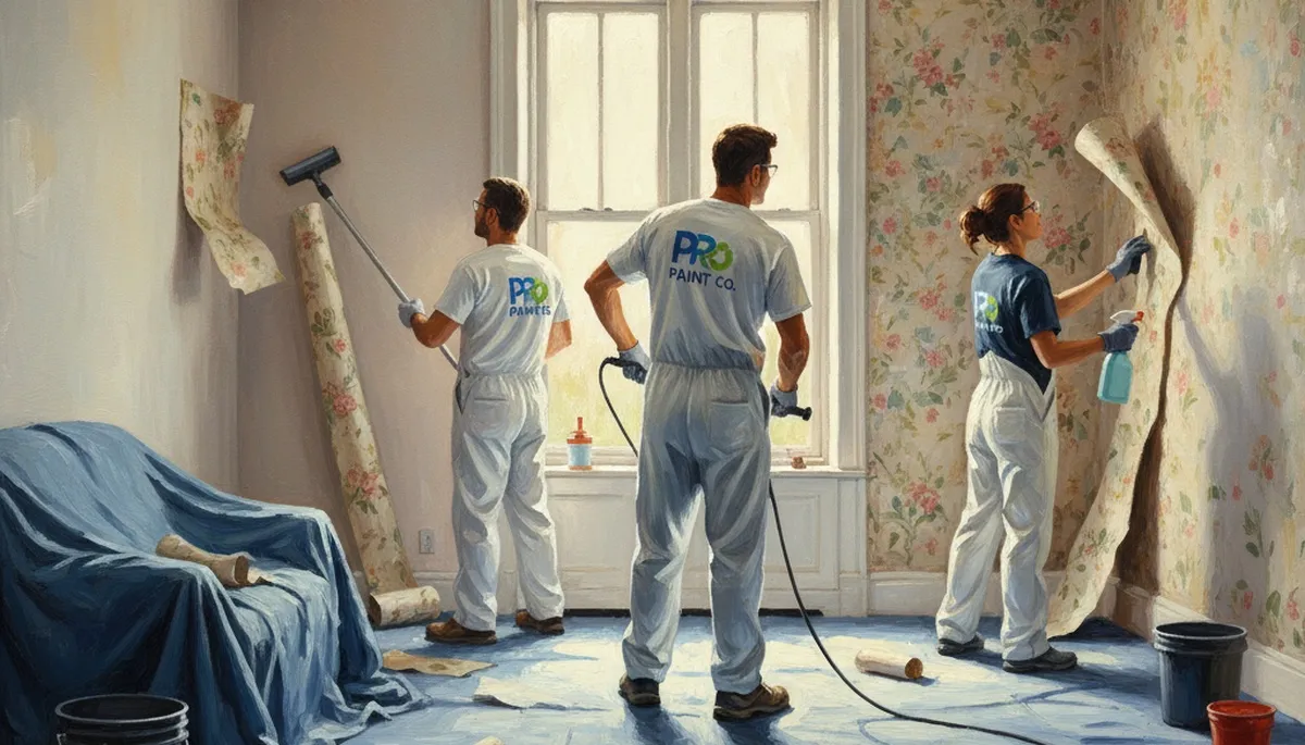 Oakland, CA painters removing wallpaper from East Bay wall for a smooth prep finish